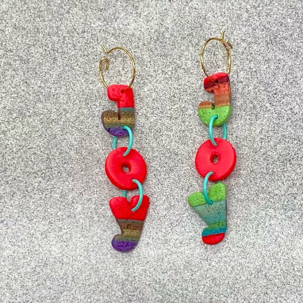 Joy Handmade polymer clay earrings by Susie Quinn